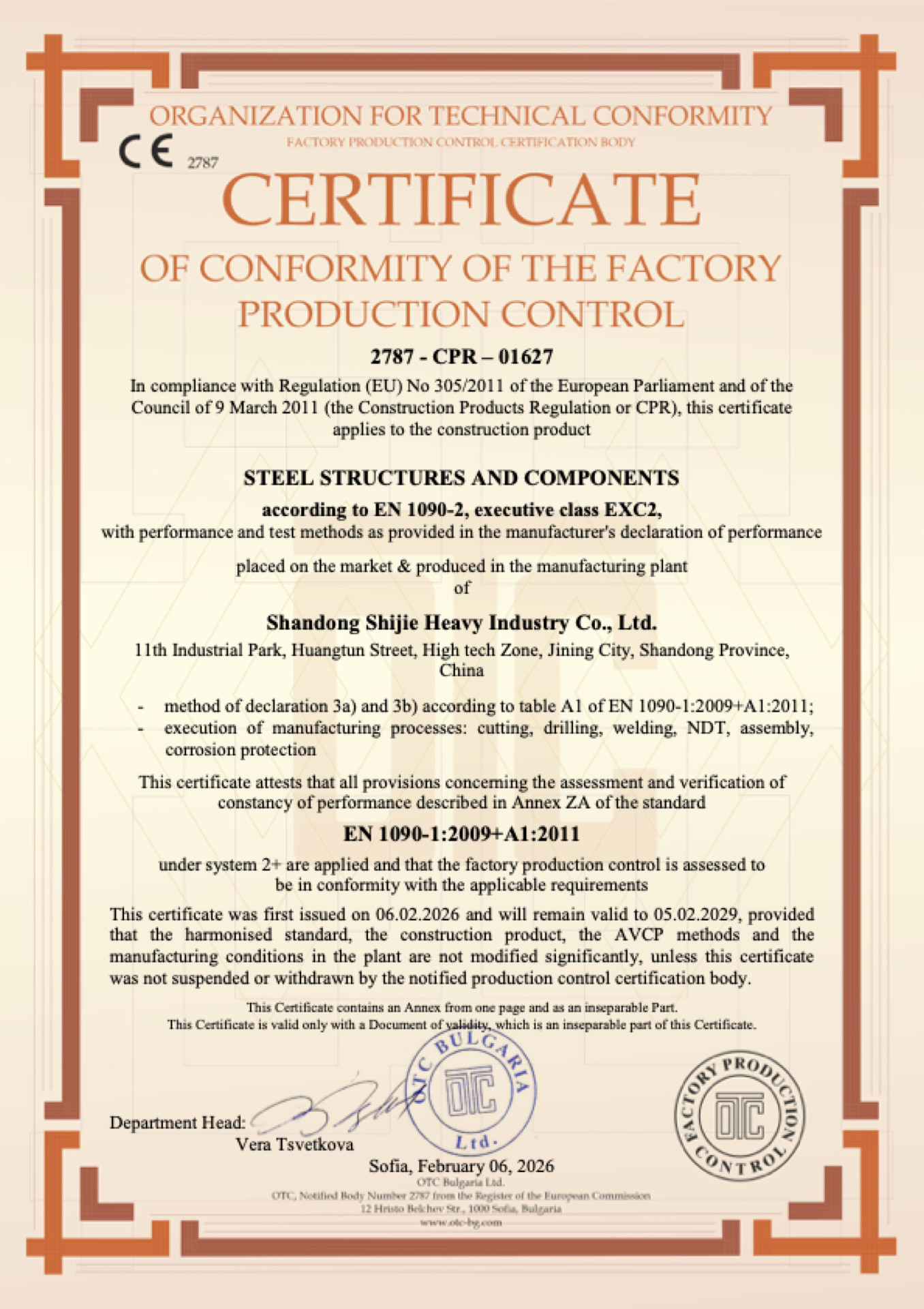 CE Marking – EN 1090-2 (CPR 01627)