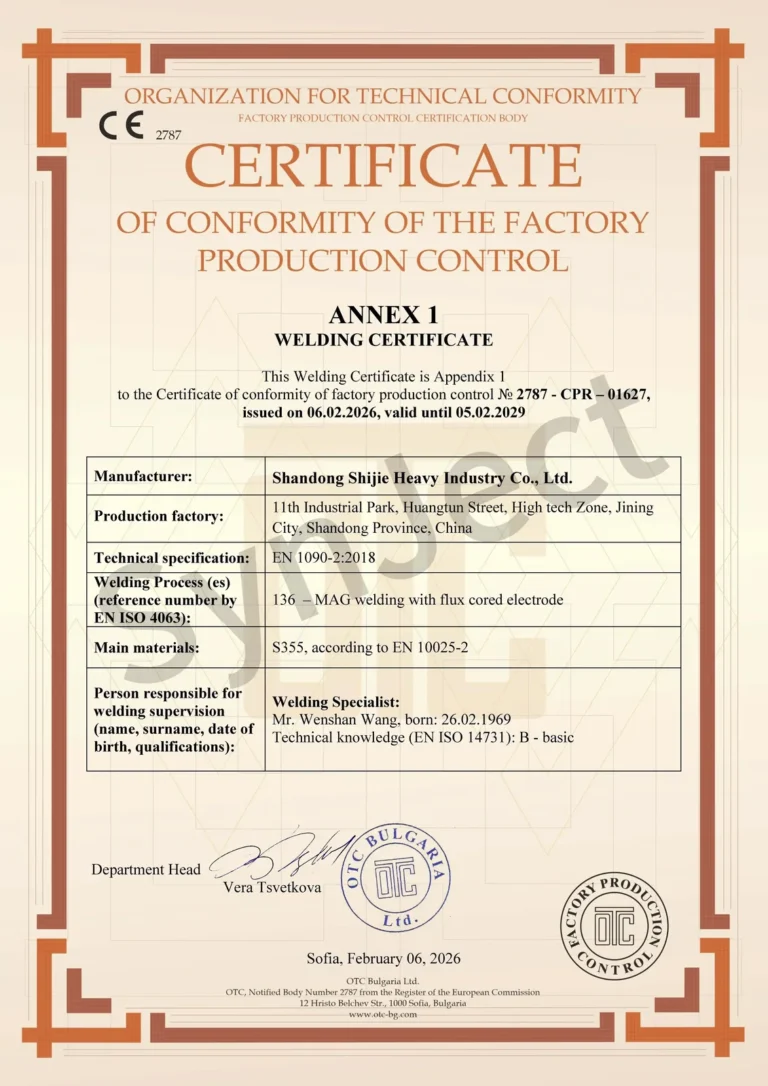 CE EN 1090 – Annex 1: Welding Certificate (2787-CPR-01627)
