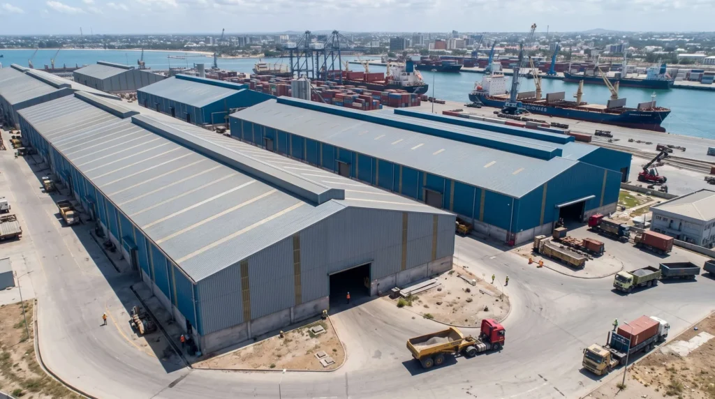 75,000 sqm Long-Span Port Transit Bulk Warehouse in Tanzania: Marine Anti-Corrosion and High-Throughput Logistics