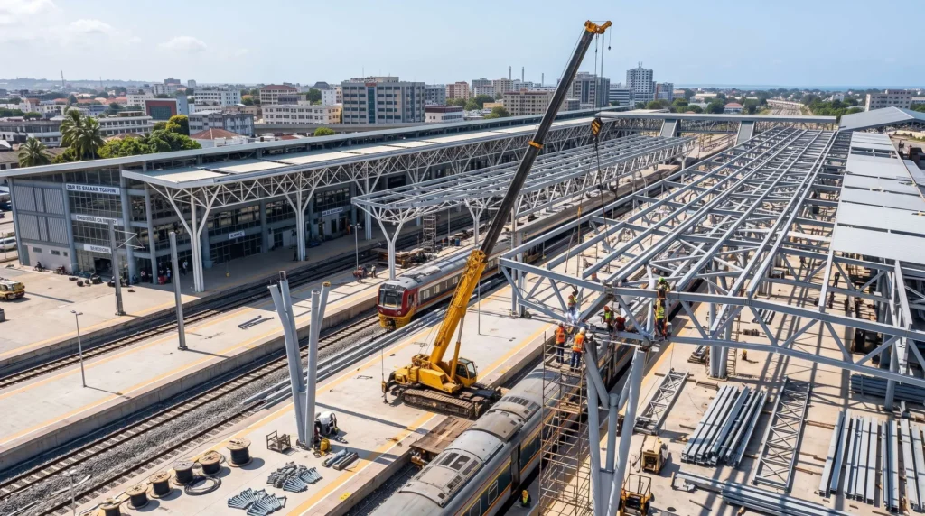 42,000 sqm SGR Urban Rail Terminal and Freight Logistics Hub in Dar es Salaam: Heavy-Duty Space Frames, Tropical Monsoon Durability, and 100% Bolted Field Assembly