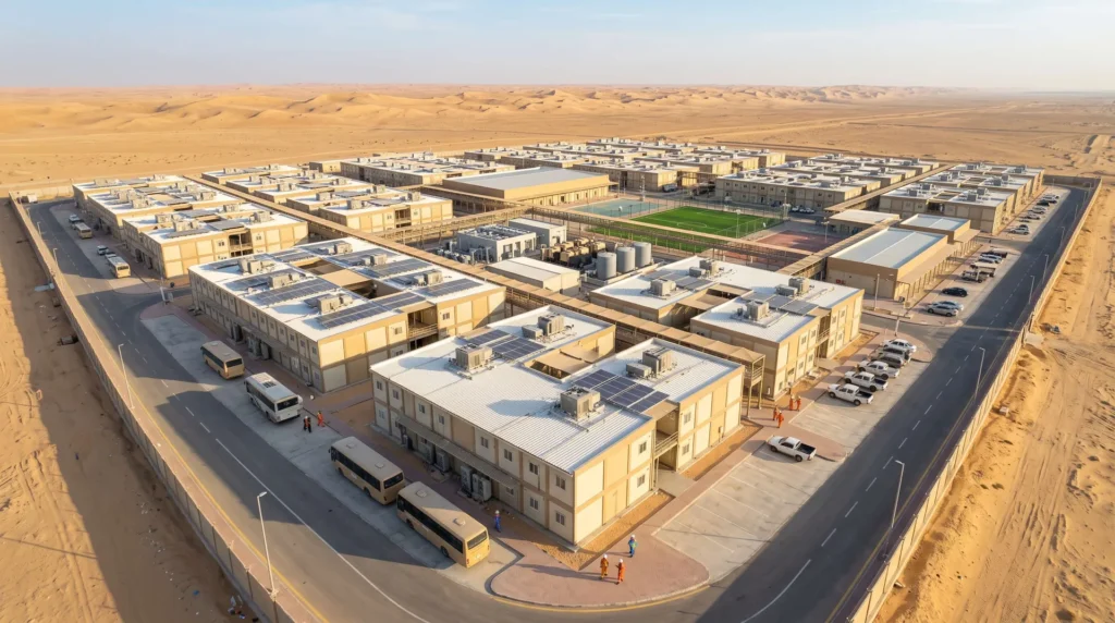 60,000 sqm Vanguard Modular Remote Workforce Camp in Saudi Arabia: Aramco-Standard Sandstorm Airtightness, +55°C Thermal Isolation, and Fast-Track Mobilization Handover