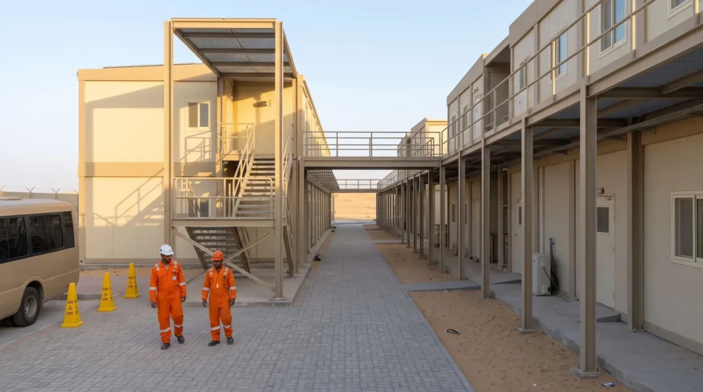 60,000 sqm Vanguard Modular Remote Workforce Camp in Saudi Arabia: Aramco-Standard Sandstorm Airtightness, +55°C Thermal Isolation, and Fast-Track Mobilization Handover
