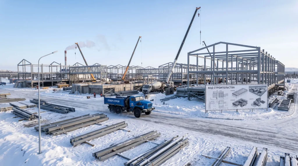 22,000 sqm Modular Steel Administrative Hub in Sub-Arctic Russia: Permafrost Foundation Stilts, Heated Skybridge Network, and -50°C Turnkey Handover