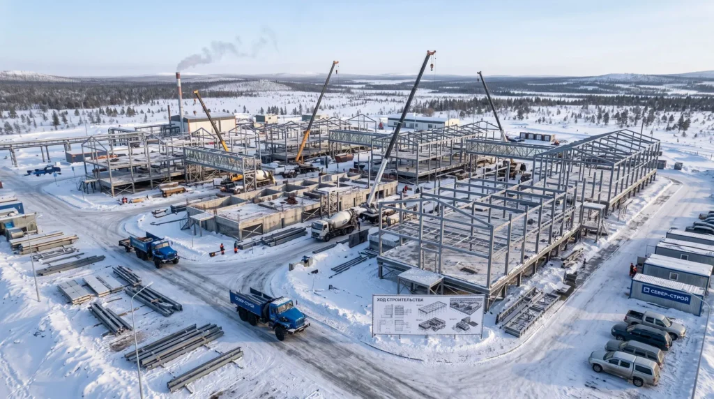22,000 sqm Modular Steel Administrative Hub in Sub-Arctic Russia: Permafrost Foundation Stilts, Heated Skybridge Network, and -50°C Turnkey Handover