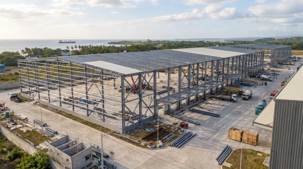 58,000 sqm Category-5 Typhoon-Resistant Logistics Hub in the Philippines: 280 km/h Wind-Uplift Engineering and Zero-Leakage Monsoon Proofing