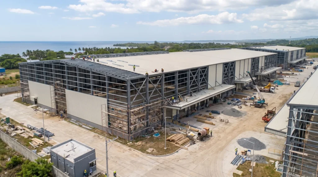 58,000 sqm Category-5 Typhoon-Resistant Logistics Hub in the Philippines: 280 km/h Wind-Uplift Engineering and Zero-Leakage Monsoon Proofing