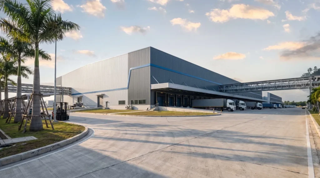 120,000 sqm Modern EV Assembly & Battery Gigafactory in Thailand: Long-Span Conveyor Skybridge Integration, Full-Roof Photovoltaic Loading, and Turnkey SOP Erection