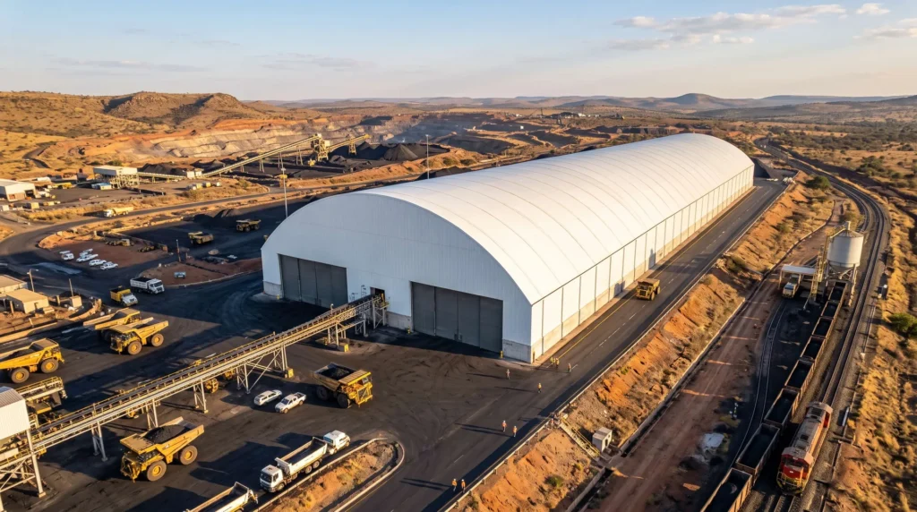 160-Meter Clear Span Environmental Coal Shed Space Frame: Dust Control and Rapid Assembly
