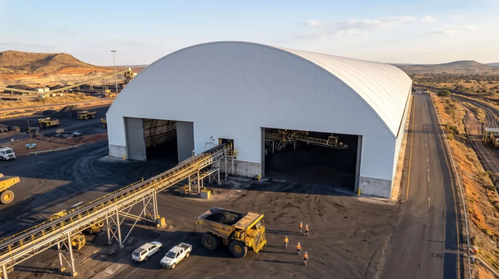 160-Meter Clear Span Environmental Coal Shed Space Frame: Dust Control and Rapid Assembly