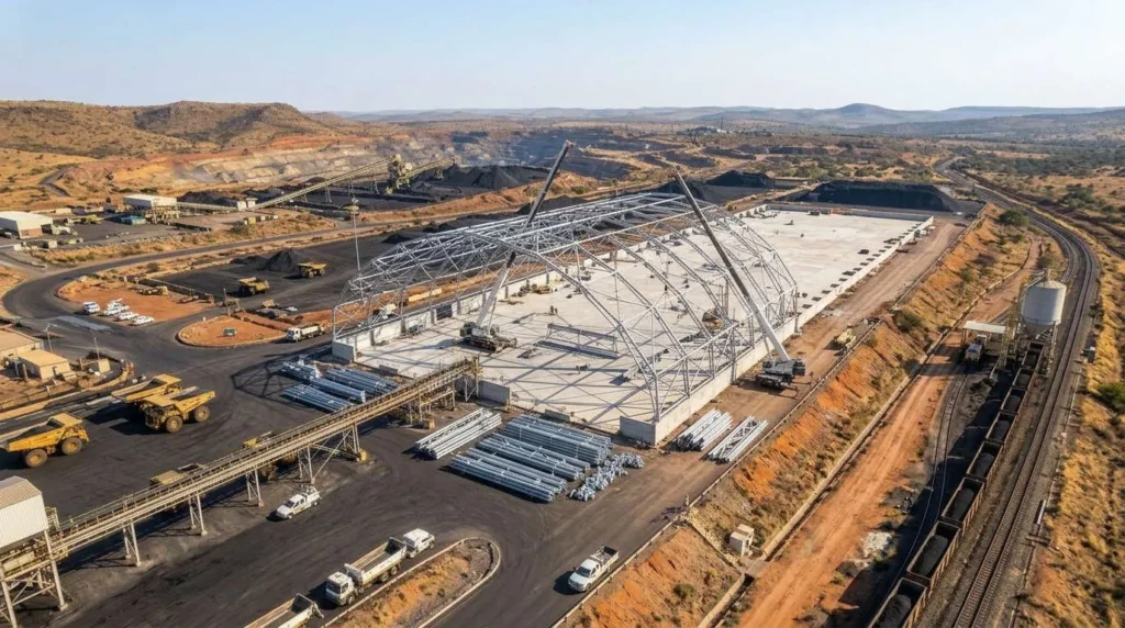 160-Meter Clear Span Environmental Coal Shed Space Frame: Dust Control and Rapid Assembly