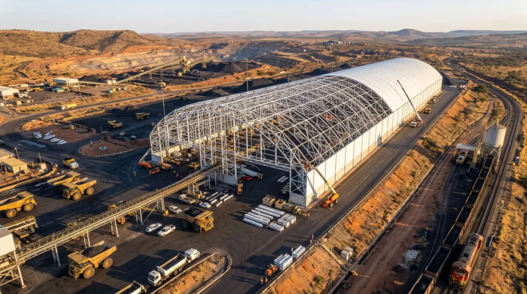 160-Meter Clear Span Environmental Coal Shed Space Frame: Dust Control and Rapid Assembly