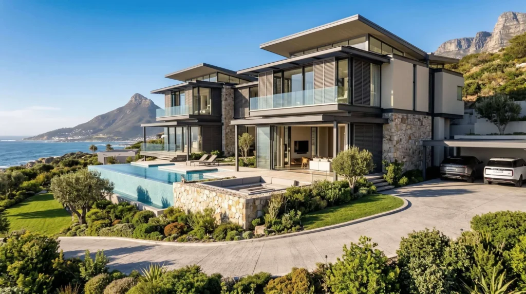 1,280 sqm Modern Coastal Luxury Prefab Steel Villa in Cape Town: Atlantic C5-M Anti-Corrosion, 140 km/h Gale Wind Rigidity, and Turnkey Delivery