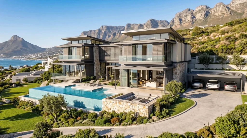 1,280 sqm Modern Coastal Luxury Prefab Steel Villa in Cape Town: Atlantic C5-M Anti-Corrosion, 140 km/h Gale Wind Rigidity, and Turnkey Delivery