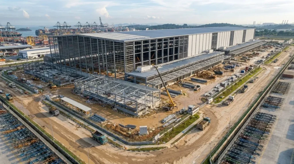 40m Monolithic Rack-Supported ASRS Hub in Singapore: Sub-Millimeter Stacker Rail Plumbness and Fast-Track BCA-Compliant Turnkey Erection