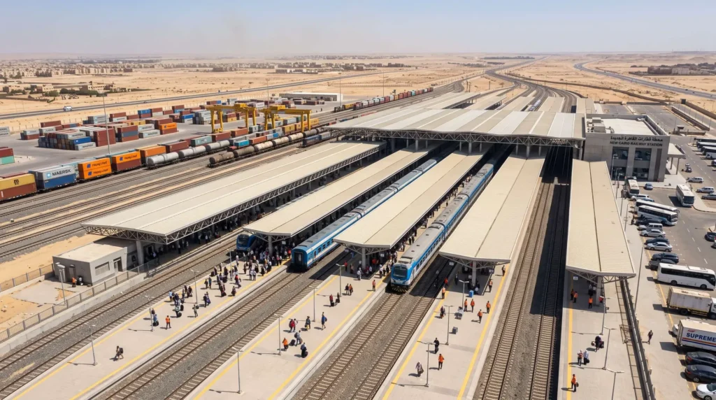 68,000 sqm Multi-Span Modular Structural Steel Platform Canopies for Intermodal Railway Transit Hub in Egypt