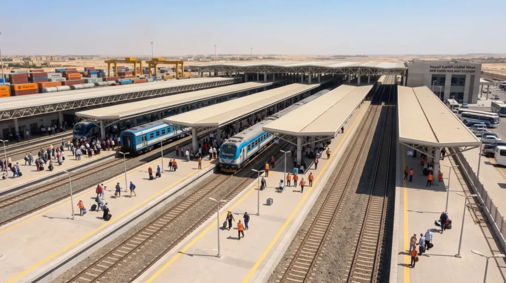 68,000 sqm Multi-Span Modular Structural Steel Platform Canopies for Intermodal Railway Transit Hub in Egypt