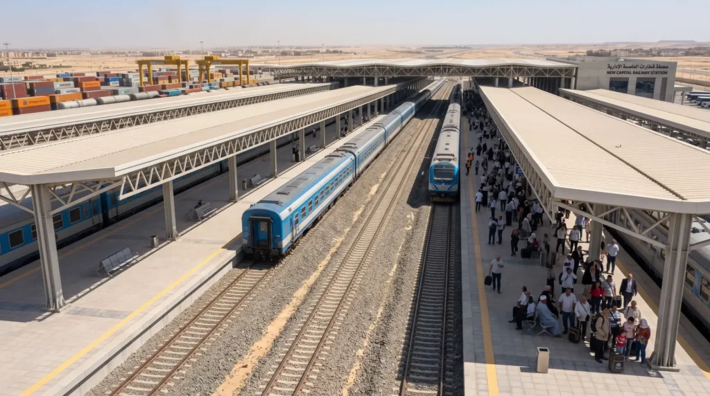 68,000 sqm Multi-Span Modular Structural Steel Platform Canopies for Intermodal Railway Transit Hub in Egypt
