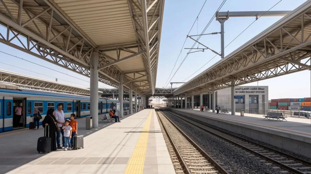 68,000 sqm Multi-Span Modular Structural Steel Platform Canopies for Intermodal Railway Transit Hub in Egypt