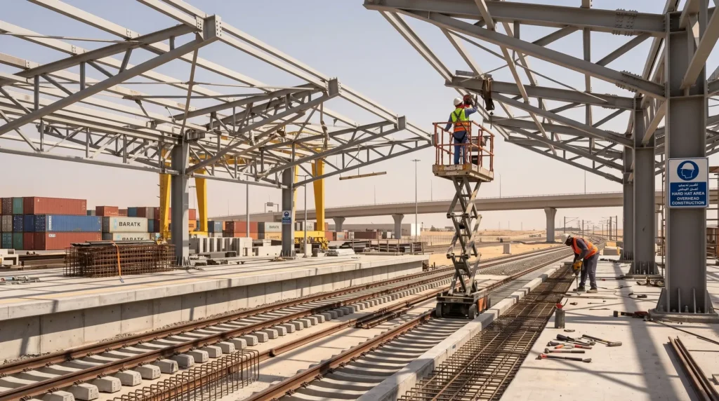 68,000 sqm Multi-Span Modular Structural Steel Platform Canopies for Intermodal Railway Transit Hub in Egypt