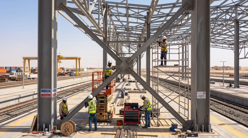 68,000 sqm Multi-Span Modular Structural Steel Platform Canopies for Intermodal Railway Transit Hub in Egypt