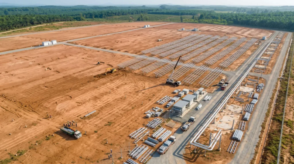 150MW Utility-Scale Solar PV & CSP Hybrid Mountings in Malaysia: C5-M Marine-Grade Anti-Corrosion, Storm Wind-Uplift Rigidity, and Fast-Track TNB Grid Connection