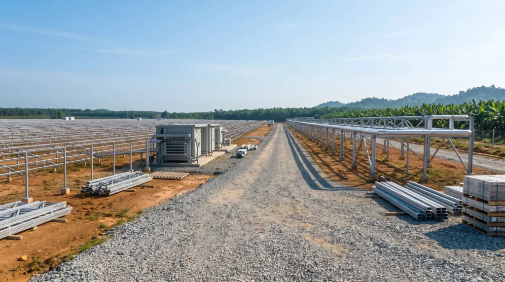 150MW Utility-Scale Solar PV & CSP Hybrid Mountings in Malaysia: C5-M Marine-Grade Anti-Corrosion, Storm Wind-Uplift Rigidity, and Fast-Track TNB Grid Connection