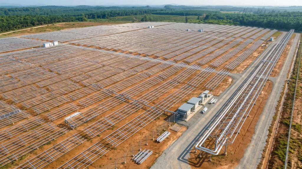 150MW Utility-Scale Solar PV & CSP Hybrid Mountings in Malaysia: C5-M Marine-Grade Anti-Corrosion, Storm Wind-Uplift Rigidity, and Fast-Track TNB Grid Connection