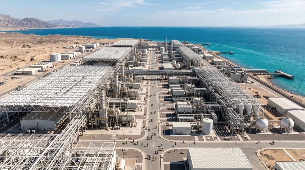 95,000 sqm Desalination Plant Space Frame in Saudi Arabia: Marine C5-M Corrosion Resistance and Large-Span Equipment Shading