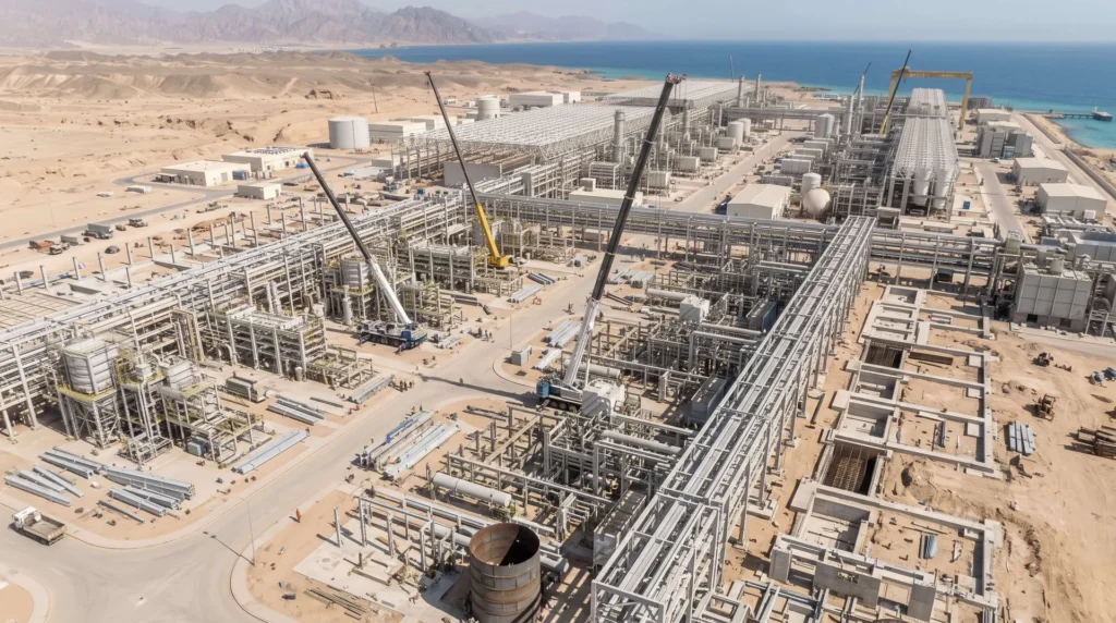 95,000 sqm Desalination Plant Space Frame in Saudi Arabia: Marine C5-M Corrosion Resistance and Large-Span Equipment Shading