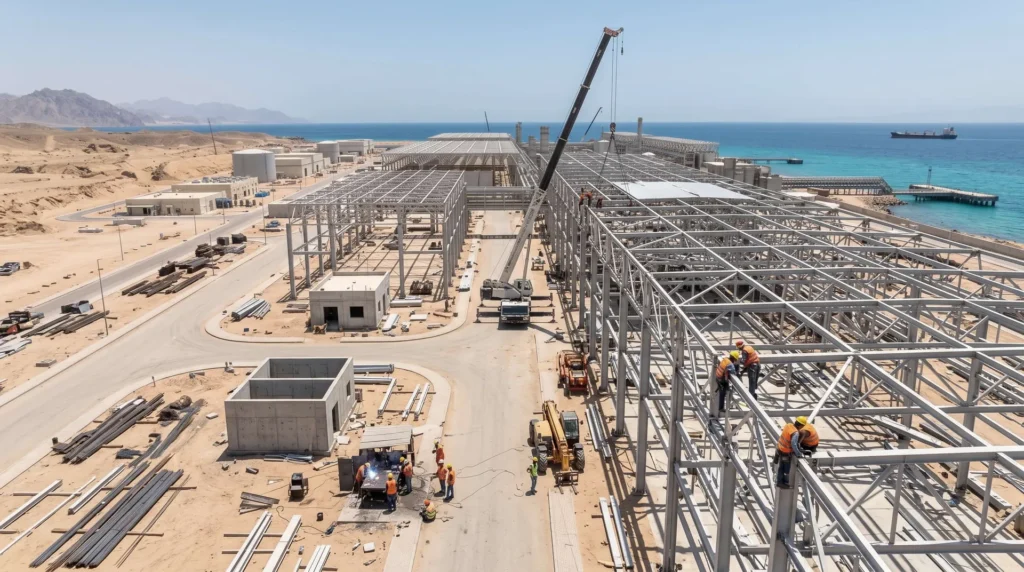 95,000 sqm Desalination Plant Space Frame in Saudi Arabia: Marine C5-M Corrosion Resistance and Large-Span Equipment Shading