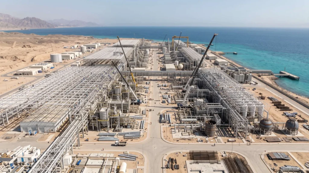 95,000 sqm Desalination Plant Space Frame in Saudi Arabia: Marine C5-M Corrosion Resistance and Large-Span Equipment Shading