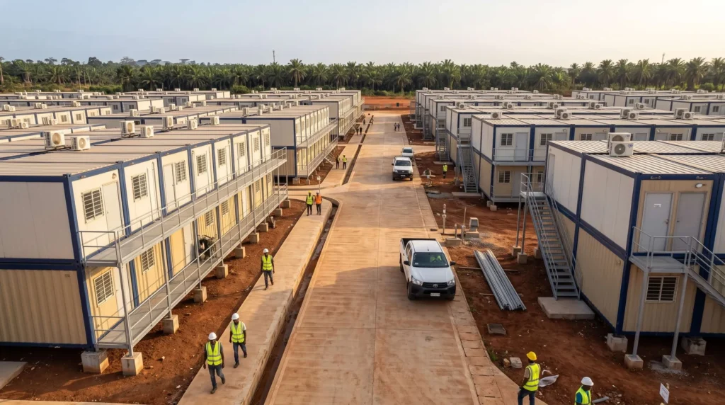 35,000 sqm Modular Flat-Pack Container City in Nigeria: 4-in-1 Ocean Freight Optimization, Tropical Ground-Moisture Isolation, and Rapid Turnkey Mobilization