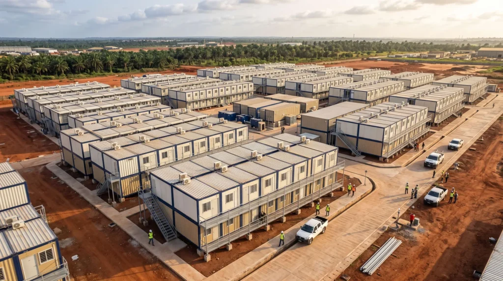 35,000 sqm Modular Flat-Pack Container City in Nigeria: 4-in-1 Ocean Freight Optimization, Tropical Ground-Moisture Isolation, and Rapid Turnkey Mobilization