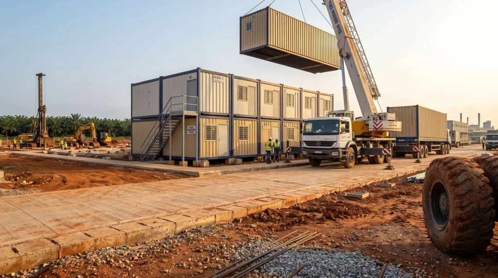 35,000 sqm Modular Flat-Pack Container City in Nigeria: 4-in-1 Ocean Freight Optimization, Tropical Ground-Moisture Isolation, and Rapid Turnkey Mobilization