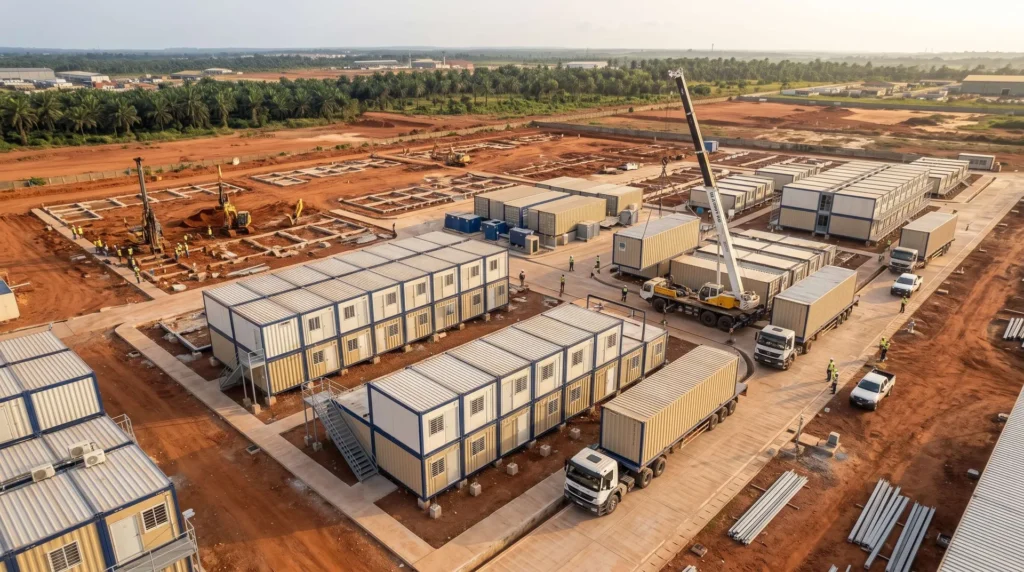 35,000 sqm Modular Flat-Pack Container City in Nigeria: 4-in-1 Ocean Freight Optimization, Tropical Ground-Moisture Isolation, and Rapid Turnkey Mobilization