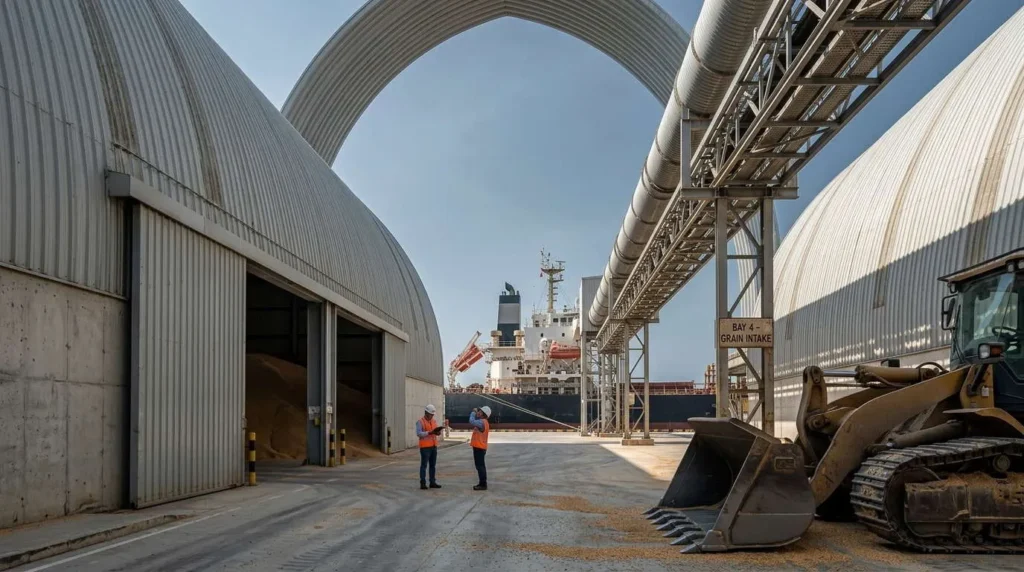 80m Clear-Span Arch Vault Bulk Sheds at Indonesian Deep-Water Port: Defying Marine Salt-Spray Corrosion and Wet-Season Demurrage Deadlines
