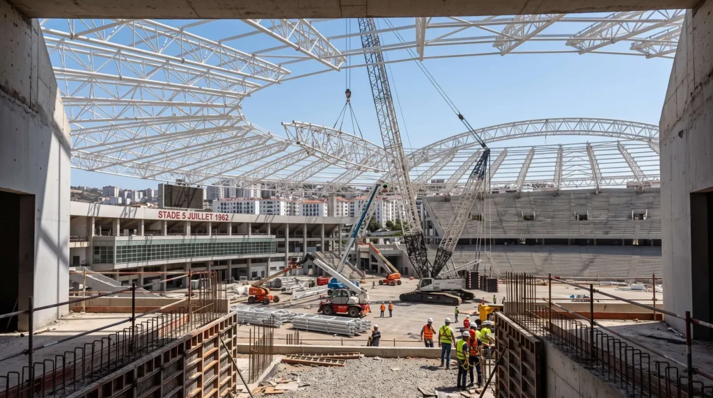 Algeria Stadium Space Frame Roof: 65,000-Seat Mega Span, Seismic Resilience, and Accelerated Delivery