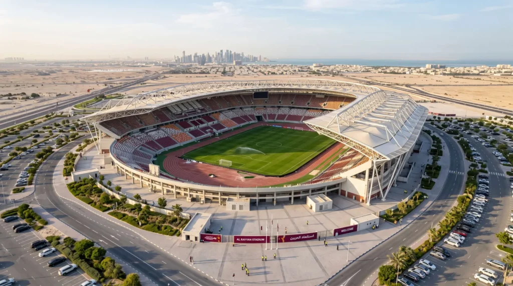 48,000 sqm Cantilevered Space Frame Stadium Canopy in Qatar: Sub-Millimeter Ball-Joint Precision and Deflection Control