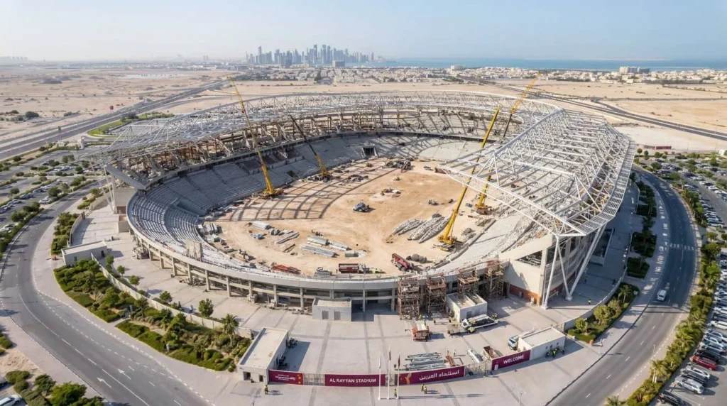 48,000 sqm Cantilevered Space Frame Stadium Canopy in Qatar: Sub-Millimeter Ball-Joint Precision and Deflection Control